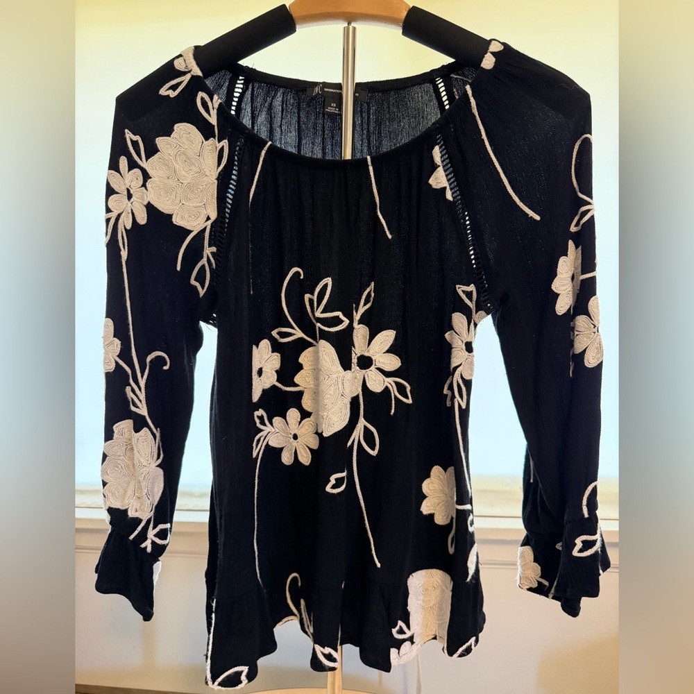 INC International Concepts Black and White Floral Blouse